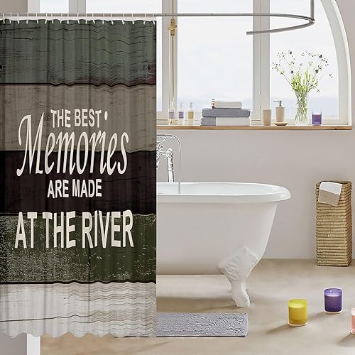 Miniatura 10 de Castle Fairy Cortina de ducha estilo río rústico para niños y adultos, juego de cortina de baño de Lake Life, paneles de madera, cortinas