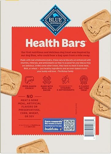 Miniatura 118 de Blue Buffalo Health Bars - Galletas crujientes para perros, horneadas al horno con ingredientes naturales, tocino, huevo y queso, bolsa de 16 onzas