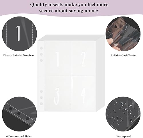 Miniatura 4 de Hiwhy Carpeta de desafío de ahorro de 100 sobres, carpeta de presupuesto para planificación y ahorro de $5050, planificador de ahorros diarios,
