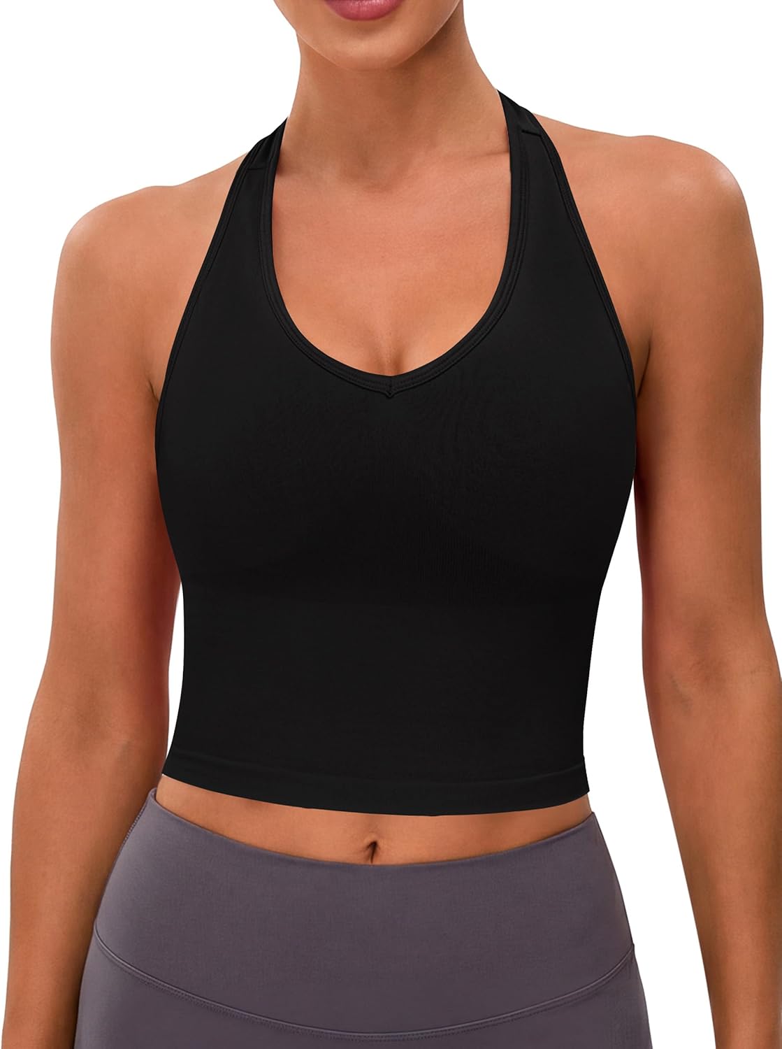 BMJL Womens Seamless Halter Tank Tops with Built in Bras V Neck Backless Sports Workout Camisole Summer 2026