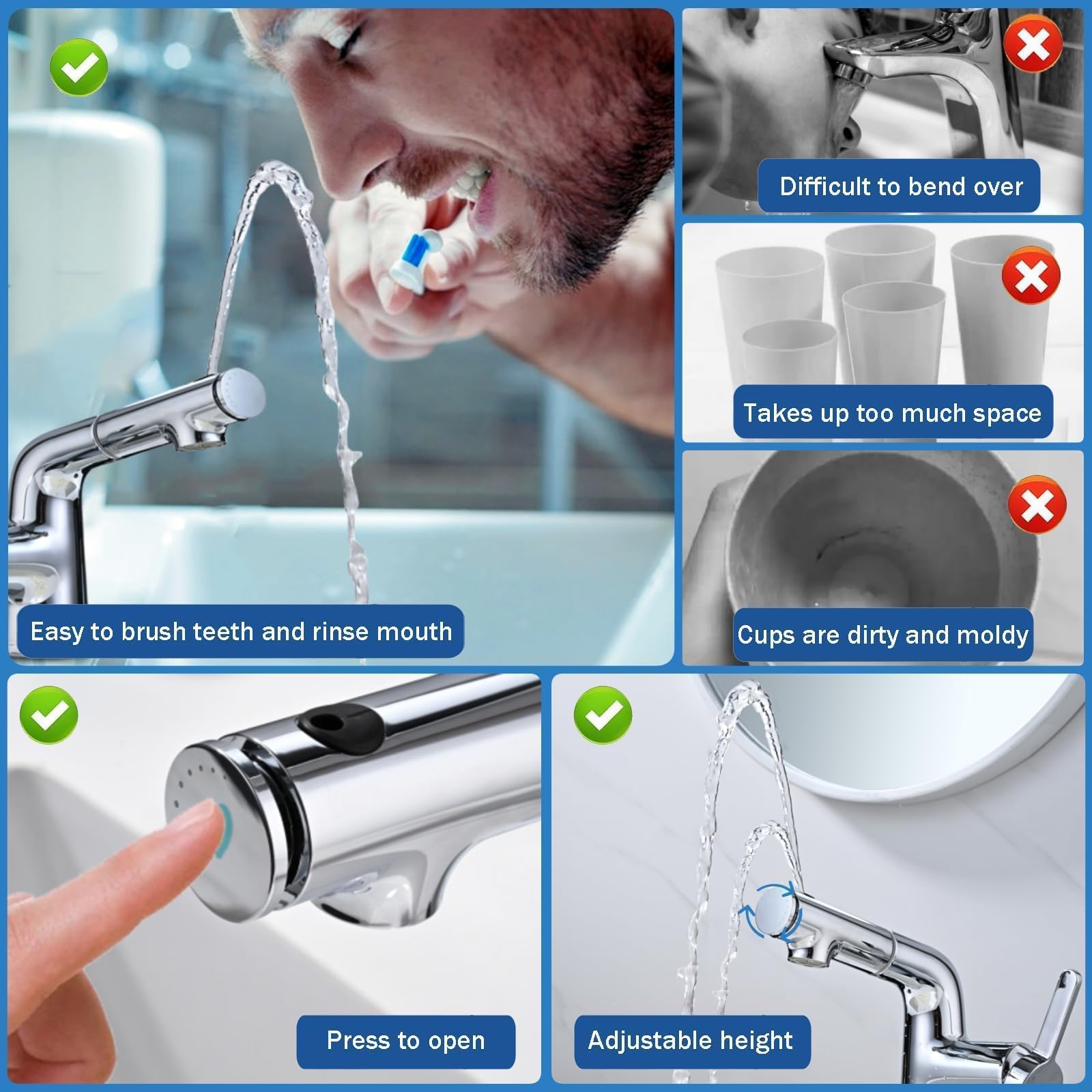 Wasserhahn Bad mit Ausziehbar Brause, 3 Strahlarten, Chrom | Waschtischarmatur & Mischbatterie fürs Badezimmer, Einhebelmischer für Kalt- & Warmwasser am Waschbecken