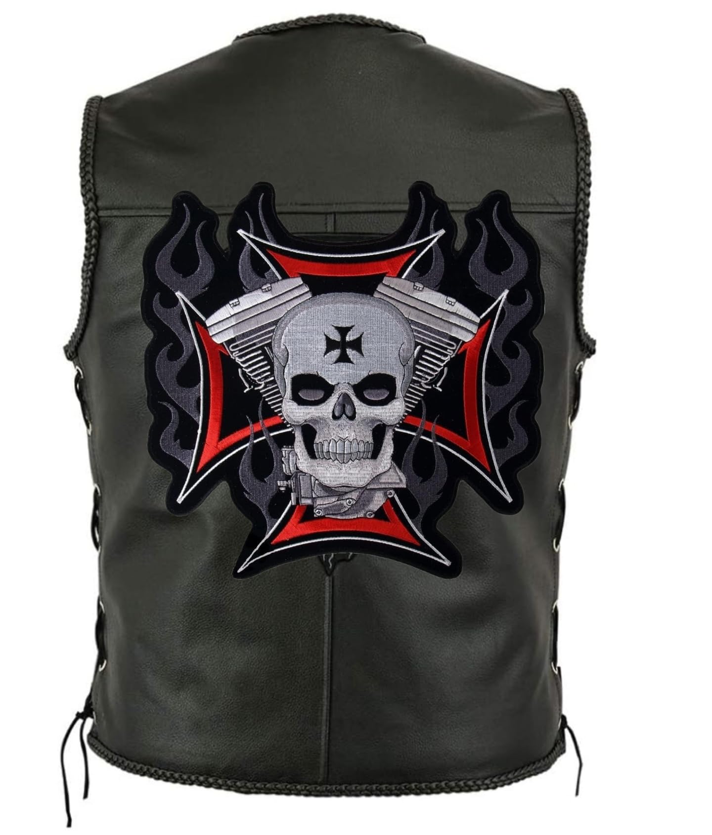 Parche de calavera de cruz de Malta para motocicleta, chaleco de motocicleta, parche bordado para chaquetas de motocicleta (calavera Mlta cruz)