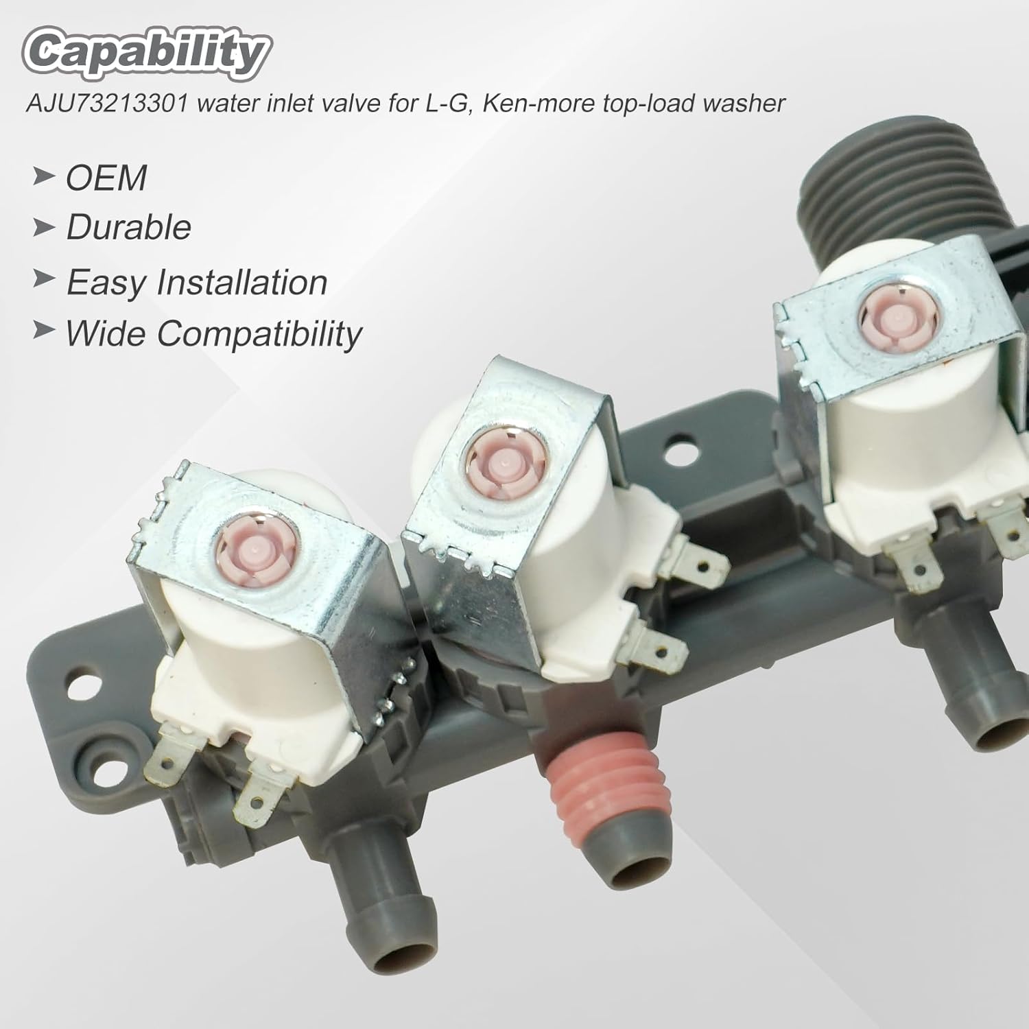 AJU73213301 AJU75152601 5221EA1008F Washer Water Inlet Valve (OEM part) 2025 UPGRADED water valve replaces for Kenmore LG washing machines wt7200cw, wt5001c*, 79631522211, wt4801cw,wt1201cw