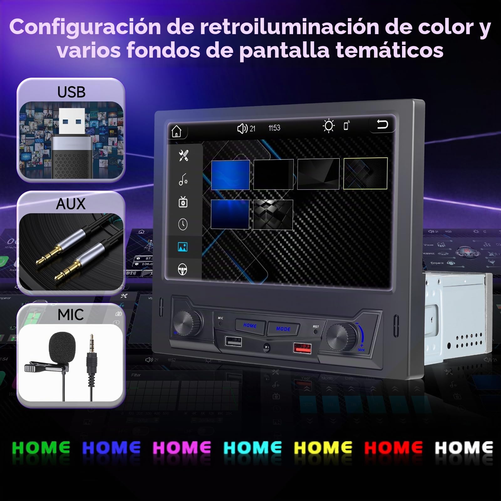 Hodozzy Radio Coche 1 DIN con Carplay Inalámbrico Android Auto, Estéreo de Coche con Pantalla Táctil de 8 Pulgadas con Bluetooth, Radio FM/Am, DSP, AUX, SWC, Doble USB, Compartir Video, Video Online