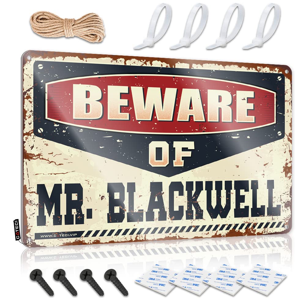 STWNVOITV Funny Room Decor Beware Of Mr. Blackwell Tin Sign Tin Signs For Man Cave Metal Tin Signs Funny(20X30CM)