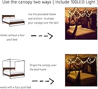 Vista 3 de Toldo de cama de 8 esquinas con 100 luces LED de estrella, funciona con pilas, red de cama de estilo único de 4 puertas, toldo cuadrado de 4