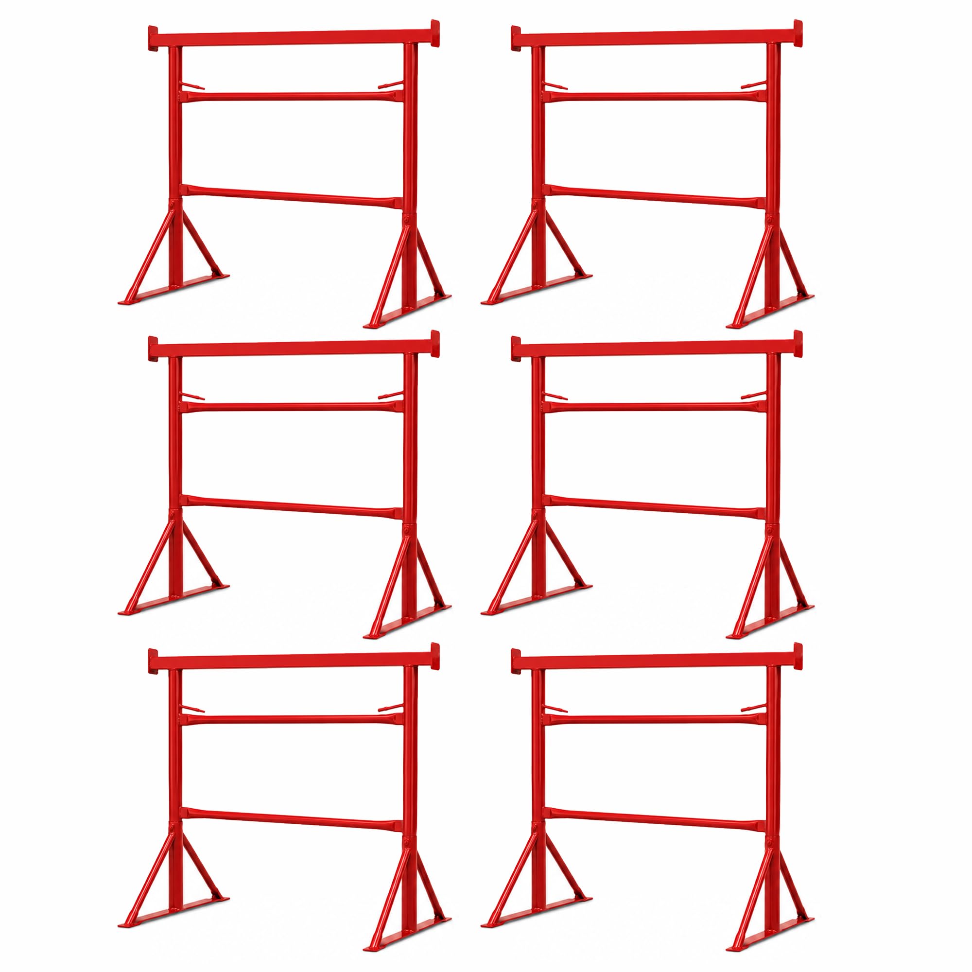6X Size.3 Industrial Steel Trestle Stand | Heavy Duty Adjustable Sawhorse Work Support Frame for Workshop Garage Construction | Stable Foldable Red Metal Stands