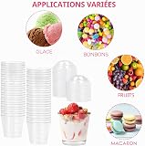 50PCS Pudding Cups with Lids and Stickers - 210ml 7oz Clear Plastic Dessert Cups with Dome Lids, Reusable Parfait Appetizer Cups for Mousse Yogurt Fruit - Round Serving Bowls for Parties Events - 4
