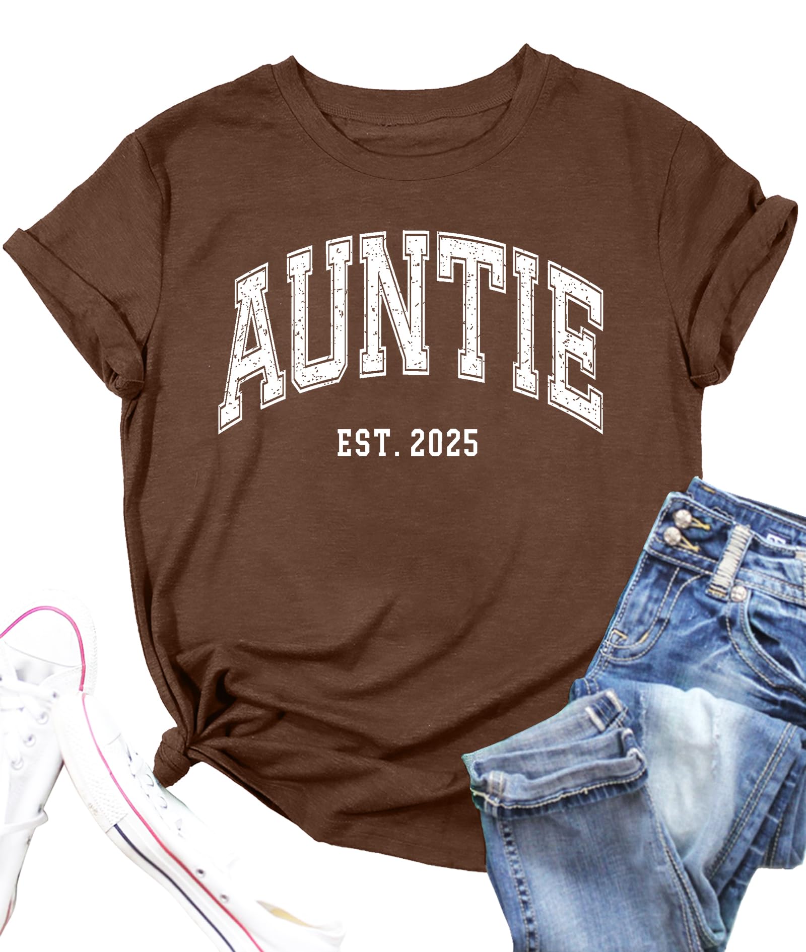 Auntie T Shirt Women Fashion EST.2025 Print Bless Shirts Aunt Tees Casual Short Sleeve Aunties Gifts T-Shirt Tops