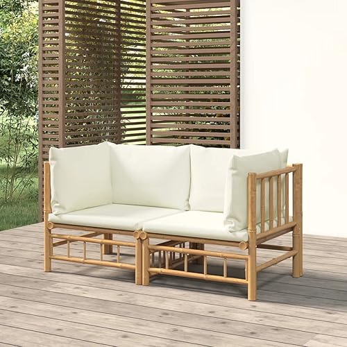 Miniatura 21 de 5 Piece Bamboo Garden Lounge Set Outdoor Patio Furniture with Beige Cushions, Natural Bamboo Rectangular Seating Set for Backyard, Porch, and