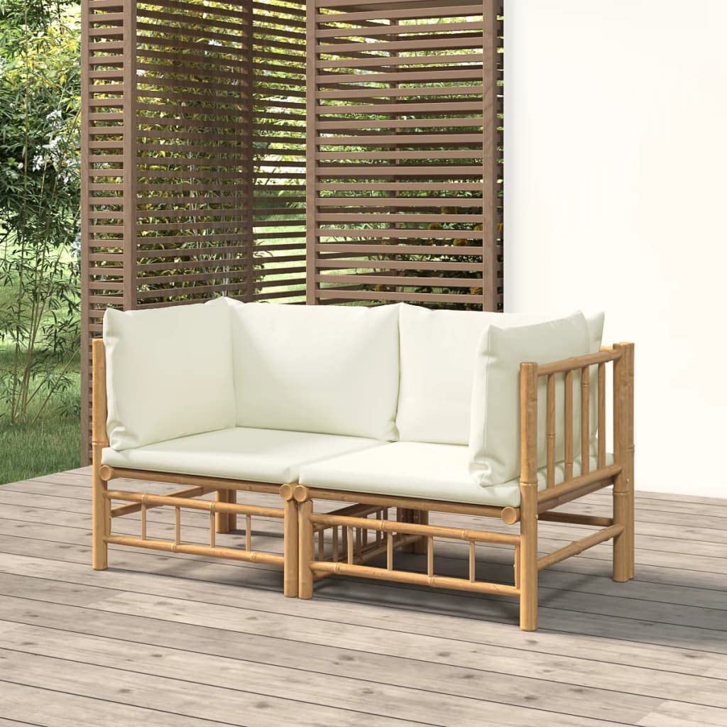 Hothingwell Sofa narożna ogrodowa bambusowa 2-częściowa poduszka biała | Trwały materiał, wygodne siedzisko, modułowa konstrukcja, łatwy montaż