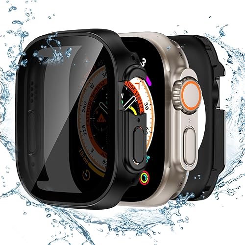 Tensea (2-in-1 for Waterproof Apple Watch Ultra 2/Ultra Screen Protector Case 49mm, iWatch Protective PC Face Cover Built-in Privacy Tempered Glass Film [26° Anti Spy] [360° Full Protection]