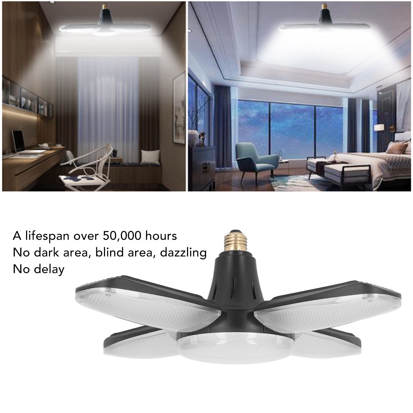 Hyuduo Garażowa LED, 120W 13600LM Składany Sufitowy z 4 Regulowanymi