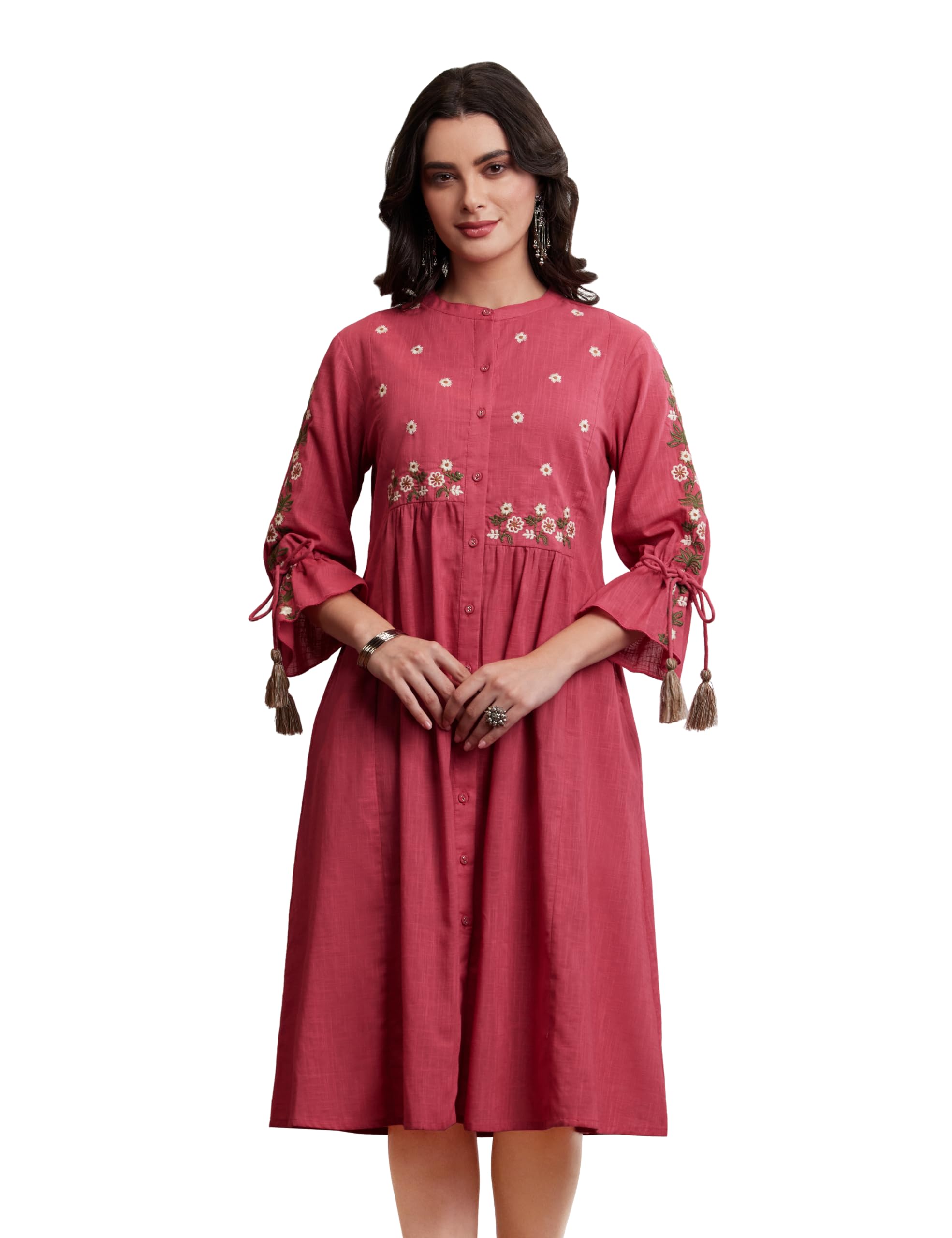 amazon brand - myx Women's Cotton Embroidered Dress | Below The Knee (Available in Plus Sizes)-picture-38