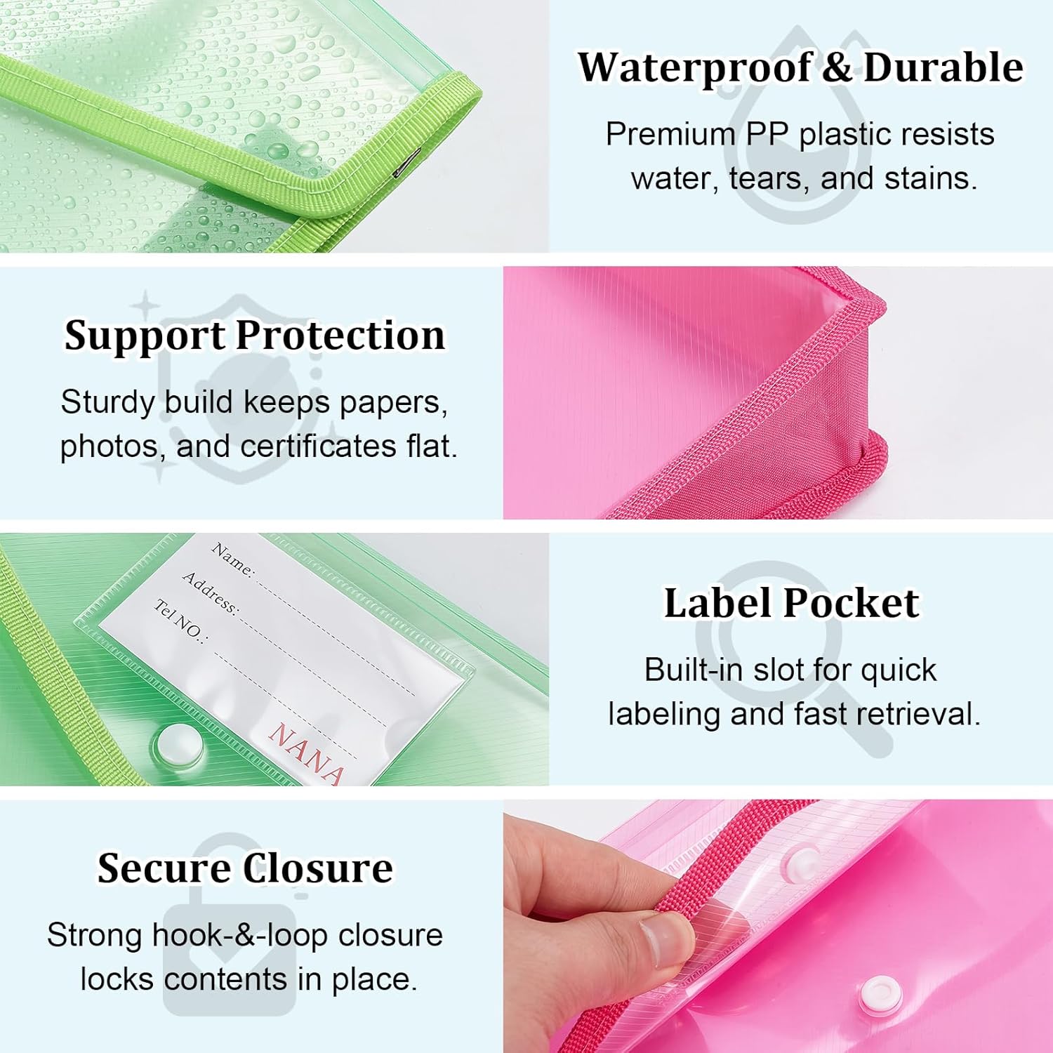 CUTHOLLOW Plastic Expandable File Organizer Folder(No Divider), 18Pcs Waterproof Transparent Document Holder Storage for Receipt/Paper/Bill/Taxes/Letter, Easy to Label A4 Size for School Office Home