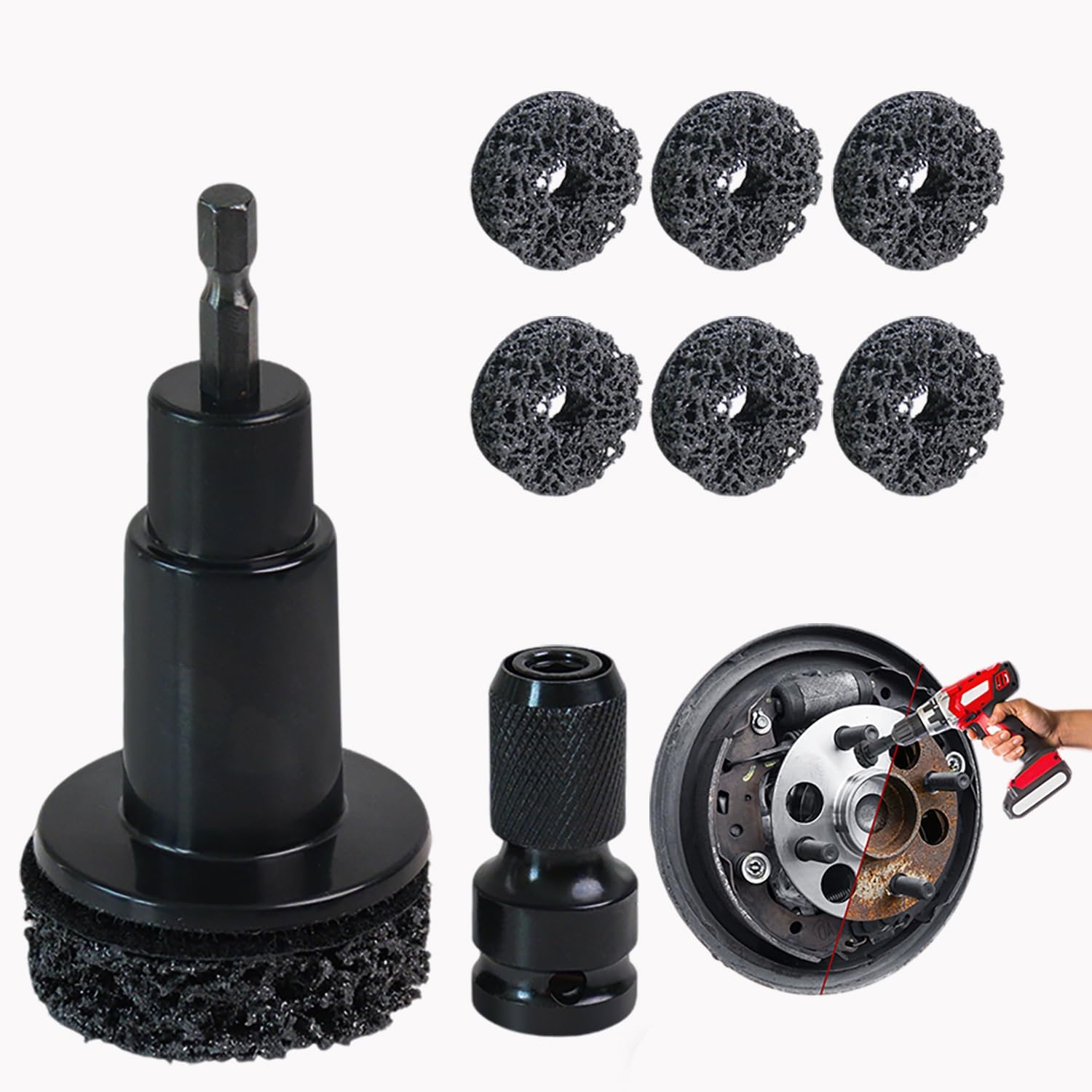 Bntyok Wheel Hub Cleaning Tool Kit: 6 Pads for Drills & 1/2" Impact Wrenches - Rust Remover Resurfacer for Car Truck SUV Brake Hubs