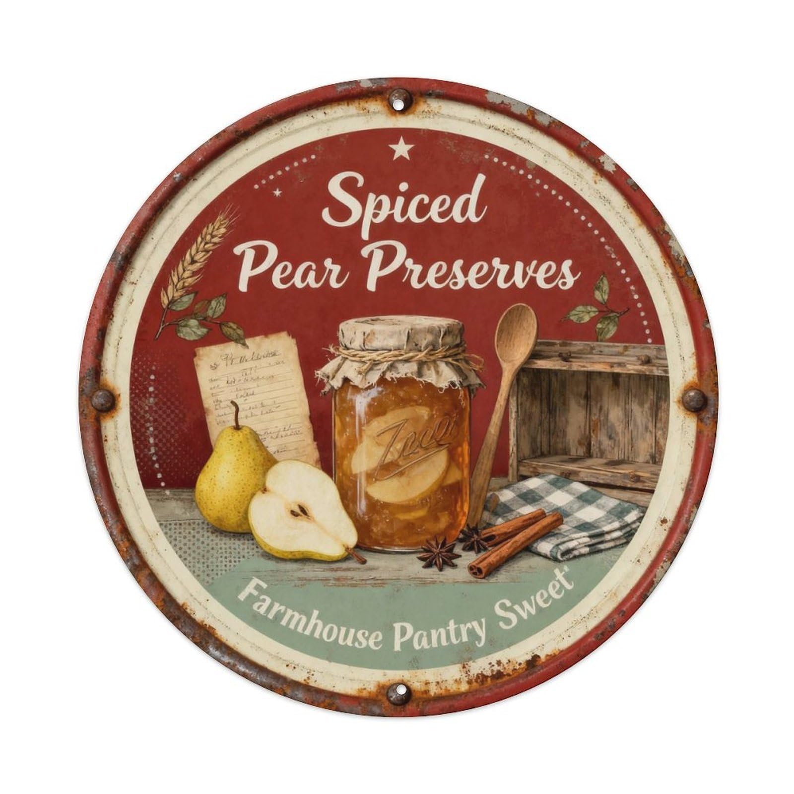 Spiced Pear Preserves Metal Tin Sign Plaque