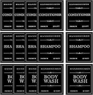 15 Pcs Bathroom Labels for Soap Dispenser, Waterproof Labels for Bottles, Removable Bathroom Organization Stickers, Self-Adhesive Stickers for Shampoo, Body Wash, Conditioner (Black)
