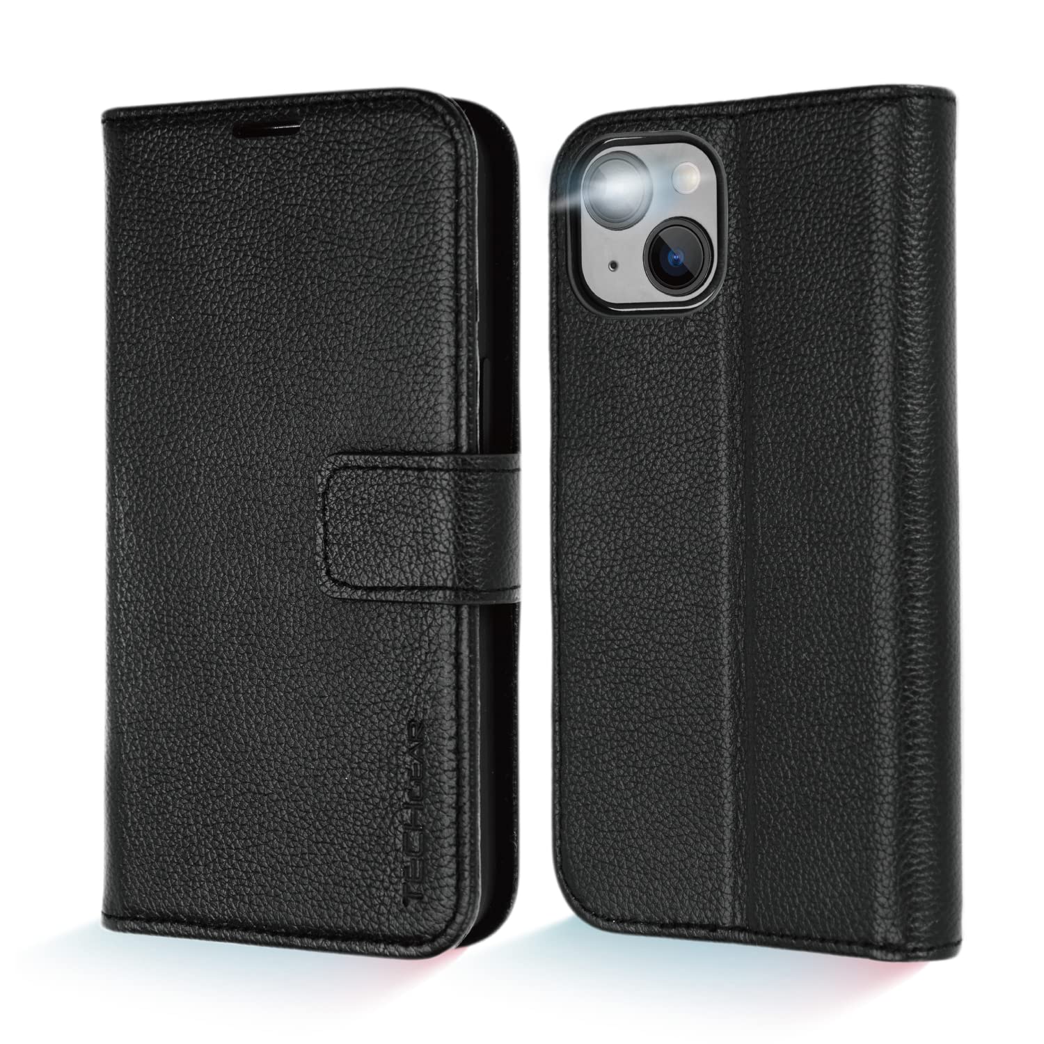Techgear Wallet Case For Iphone 14 Genuine Leather Magnetic Flip