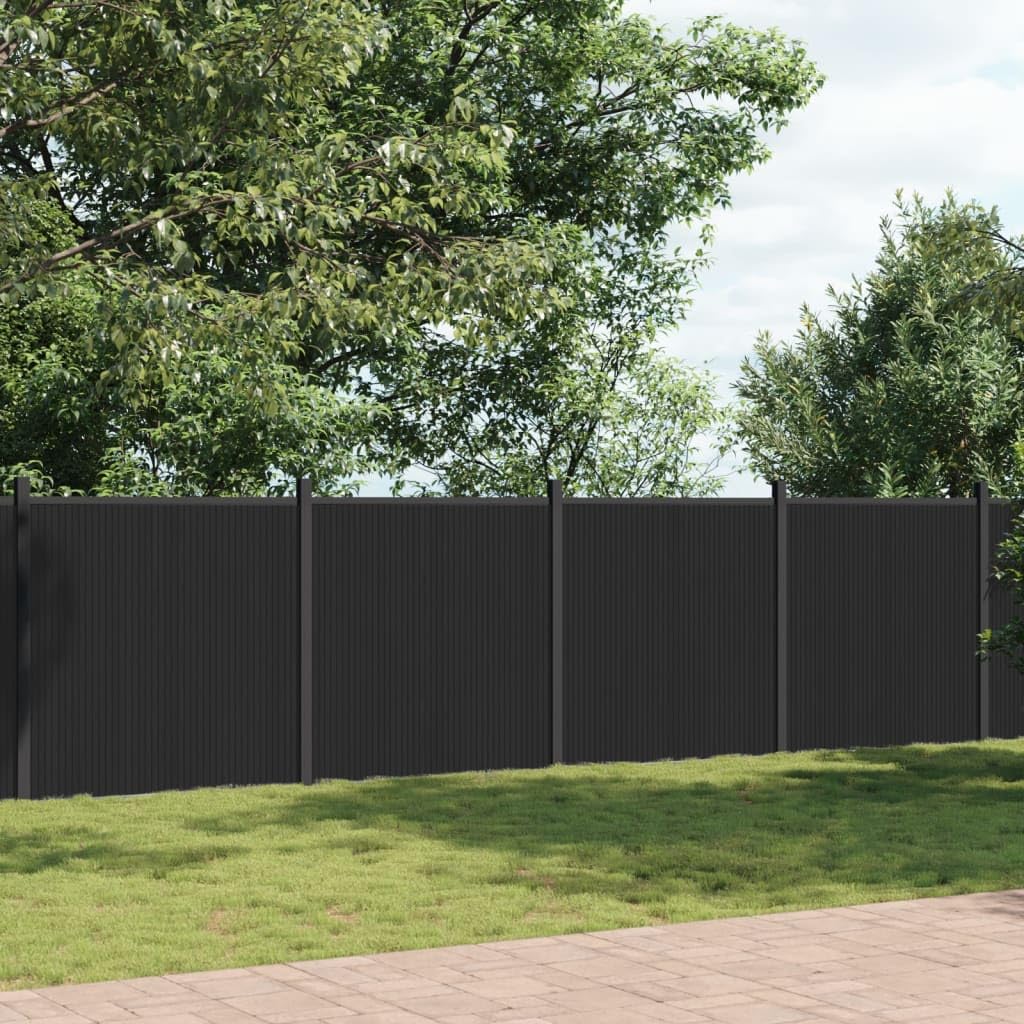 Panel de valla gris 872 x 186 cm WPC, juego de paneles para valla de jardín, material WPC robusto y duradero, sistema modular con opciones de montaje flexibles, componentes de aluminio y acero