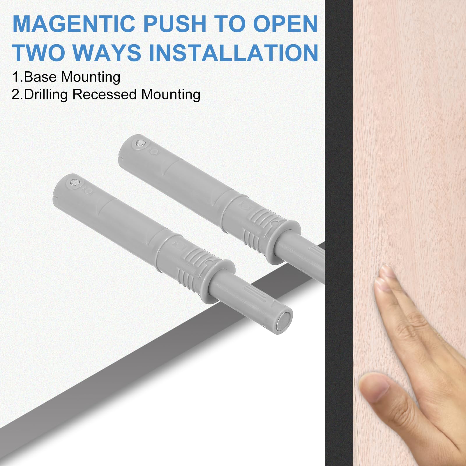 QUARKZMAN 2 Pcs Serrature Magnetiche A Spinta Per Ante Di Armadio, 2.87x0.4 Pollici Serratura A Spinta Per Aprire L'Anta Hardware Armadio, Apertura Nascosta Cassetto, Plastica Grigia 73x10mm