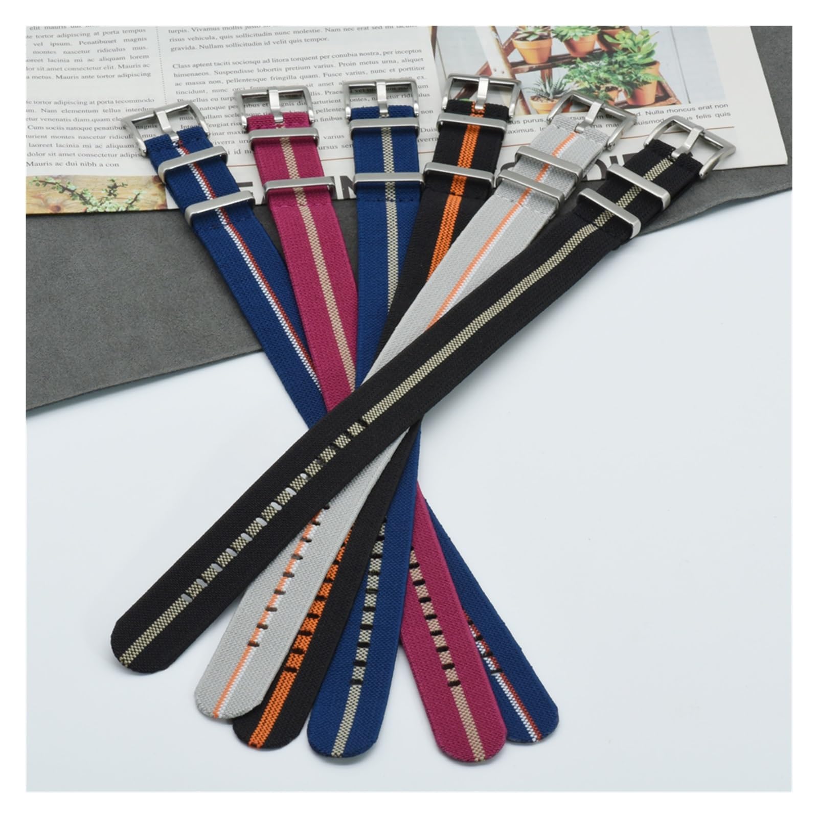 Nizonlaie Cinturino Per Orologio In Nylon Elastico French Troops Cinturino Per Orologio Da Paracadutista Militare Per Uomo Donna Fibbia Nero/Argento 18/20/22mm - Foto 2