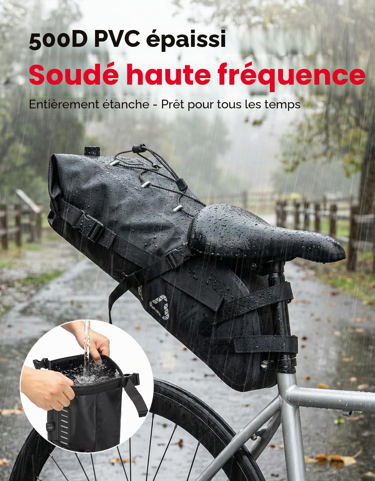 KEMIMOTO Sacoche de Selle Vélo Etanche, 15L Sac de Selle Velo avec Réfléchissant, Sacoche de Arrière pour Vélo Route de VTT BMX MTB