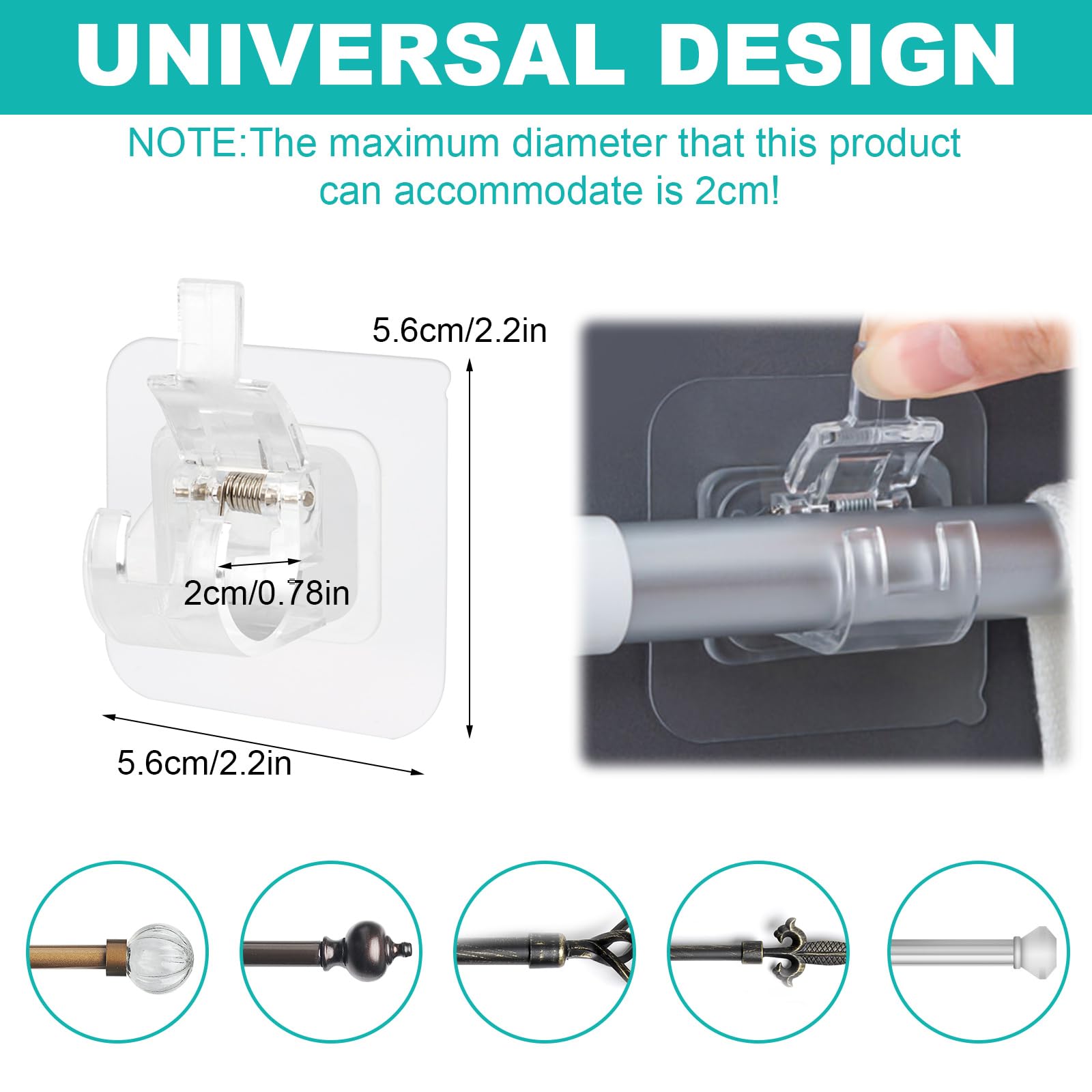 10 Ganci Adesivi Per Tende Senza Bucare - Trasparenti E Impermeabili - Foto 11