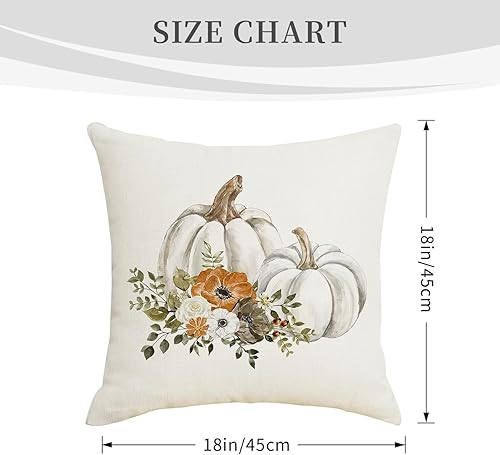 Miniatura 6 de Juego de 2 fundas de almohada decorativas de otoño de 18 x 18 pulgadas, diseño de hojas florales de calabaza blanca con acuarela, fundas de almohada