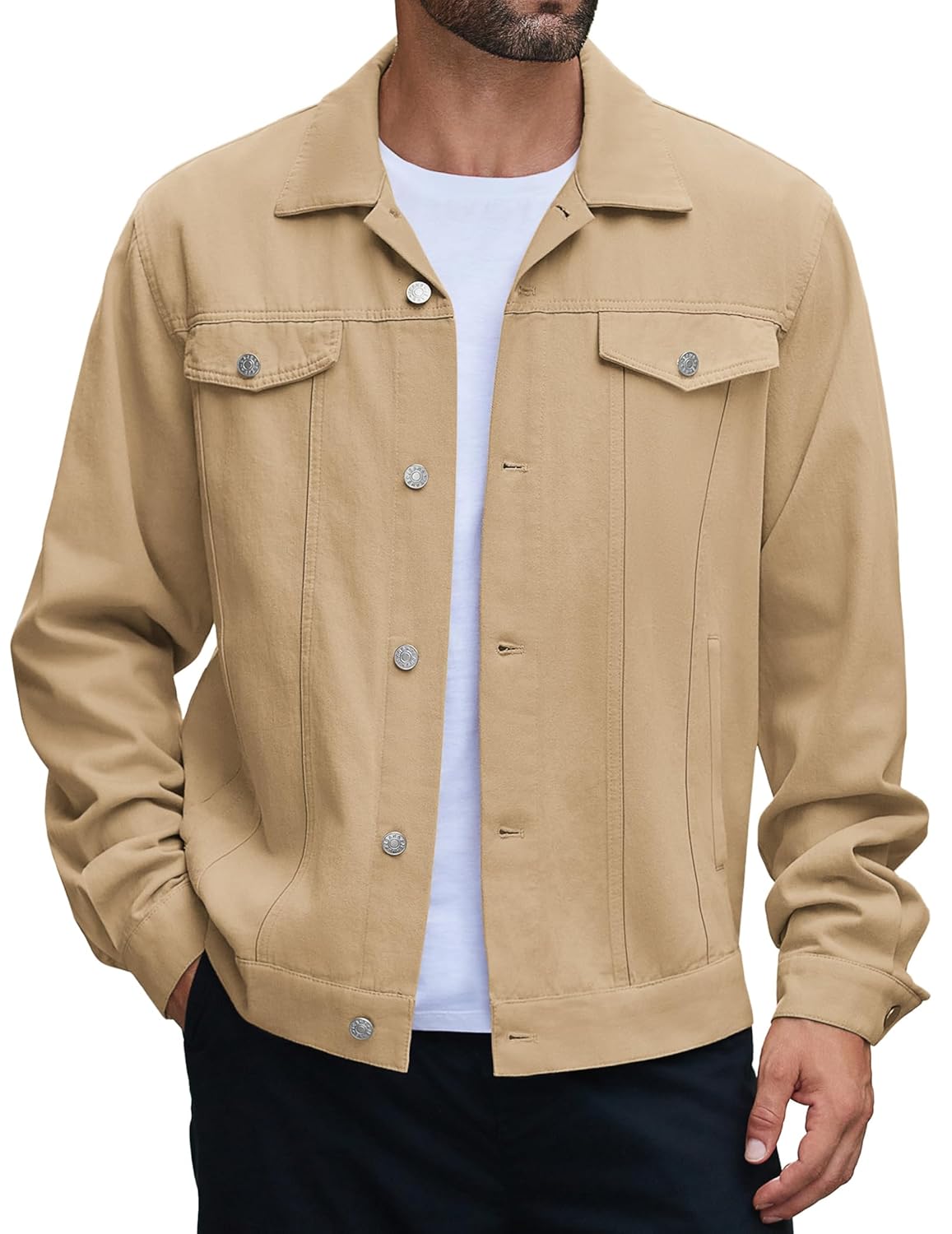 COOFANDY Jaqueta jeans masculina de algodão, leve, estilo caminhoneiro, casual, lavada