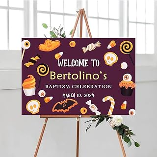 Personalized Halloween Baptism Poster Canvas, Gothic Black Welcome Sign for Baby Girl or Boy, Custom Baptism Party Decorations, Spooky Autumn Christening Celebration Signage