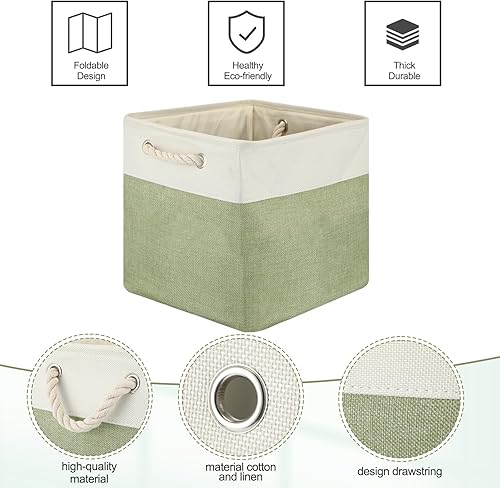 Vista 66 de meekoo Paquete de 8 contenedores plegables de almacenamiento de tela, cestas de tela de poliéster con asas, organizador de armario de lino para Gris