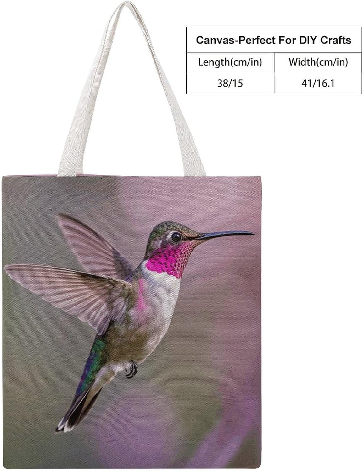 Canvas Tote Bag 16x15 In Lightweight Foldable Shoulder Hobo Purse | Humming Birds, Casual Tote with 10" Strap, Everyday Carryall, for Travel Work Grocery Shopping Beach Mark Gym Yoga