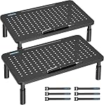 BONTEC Monitor Stand Riser, 3 Height Adjustable Monitor Stand for Desk, Computer Monitor Riser Stand with Mesh Platform for Laptop, Computer, iMac, PC (Black, 1 Pack with Storage)