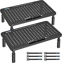 BONTEC Monitor Stand 2 Pack Height Adjustable Metal Riser with Pen Holder, Black, 14.5” x 9.1”, Ergonomic Desktop Stand for Computer, Printer, Laptop, Adjustable Desk Riser with Cable Management