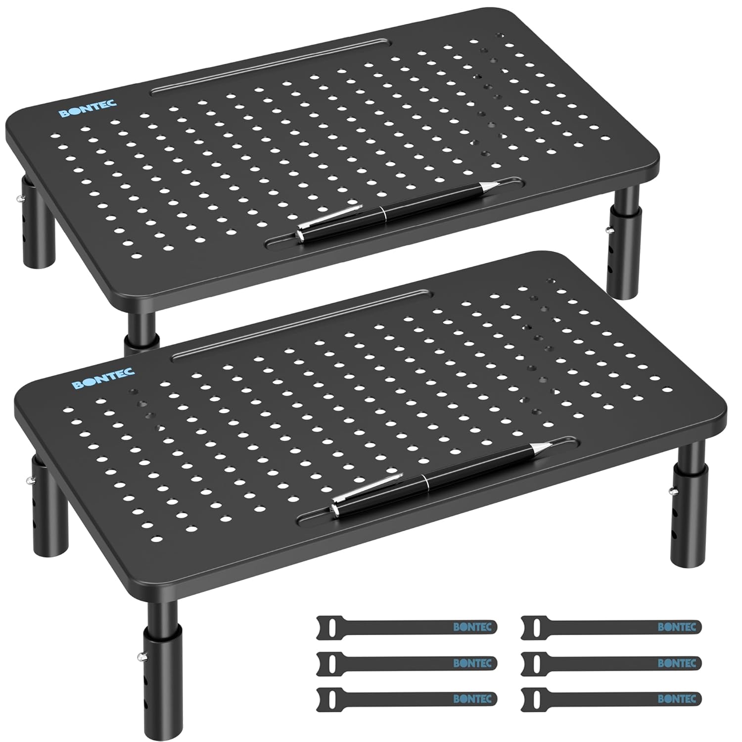 BONTEC Monitor Stand 2 Pack Height Adjustable Metal Riser with Pen Holder Black 14 5 x 9 1