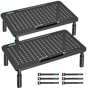 BONTEC Monitor Stand 2 Pack Height Adjustable Metal Riser with Pen Holder Black 14 5 x 9 1