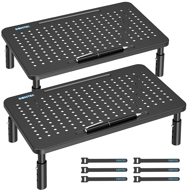 BONTEC Monitor Stand 2 Pack Height Adjustable Metal Riser with Pen Holder Black 14 5 x 9 1