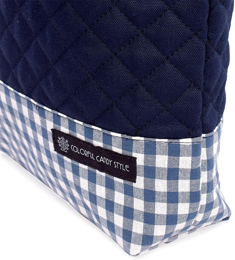 COLORFUL CANDY STYLE Kids Shoes case Put Slippers, Slipper Bag Quilting Type Checking Large, Dark Blue, Dark Blue x Ox Made in Japan N3250200 Handmade Sense (Japan Import)