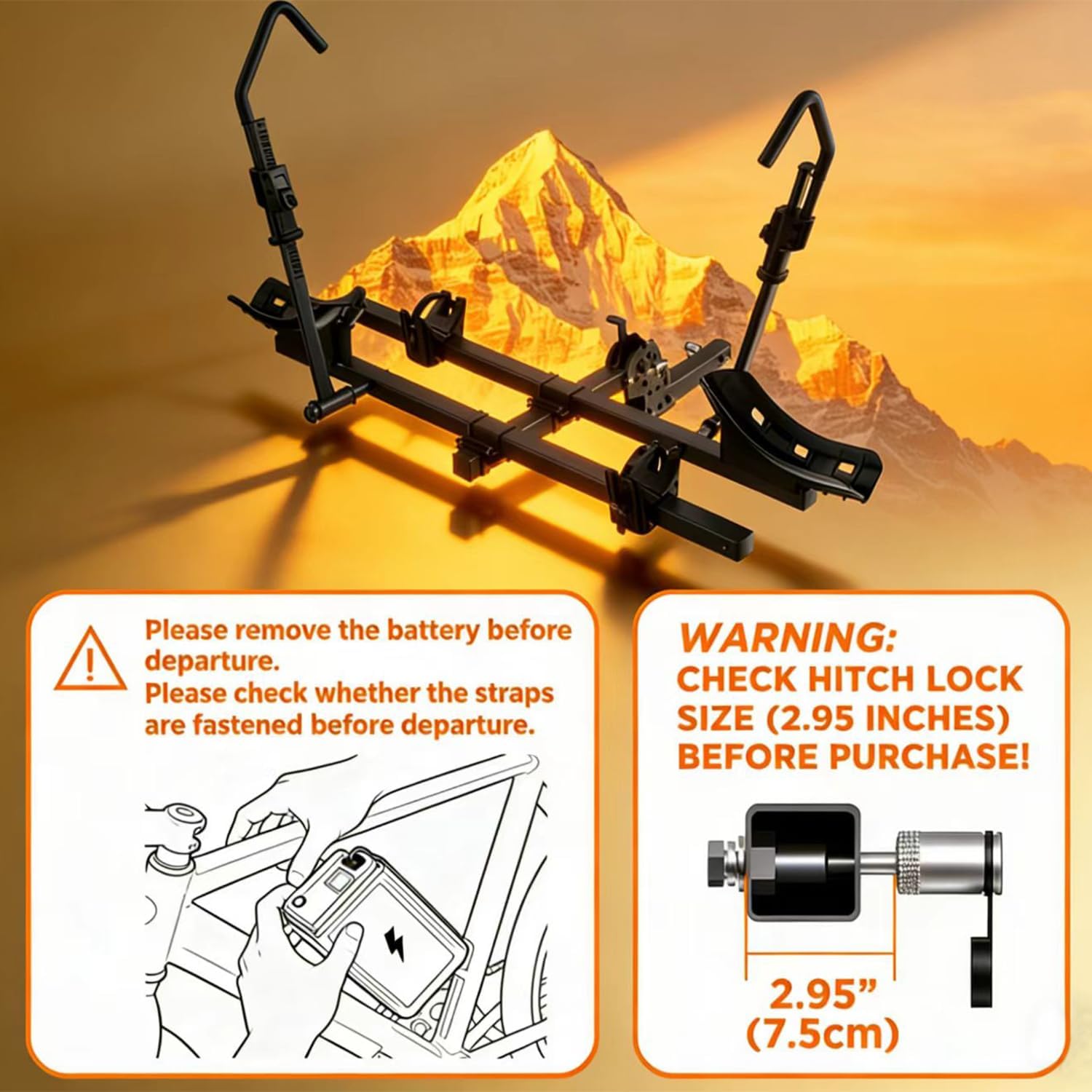 TANX Bike Racks for Ebikes,Fat Tire Bike Rack for Tow Hitch 2-Bike, Smart Tilting Platform for Standard E-Bikes, Fits 2-Inch Receiver