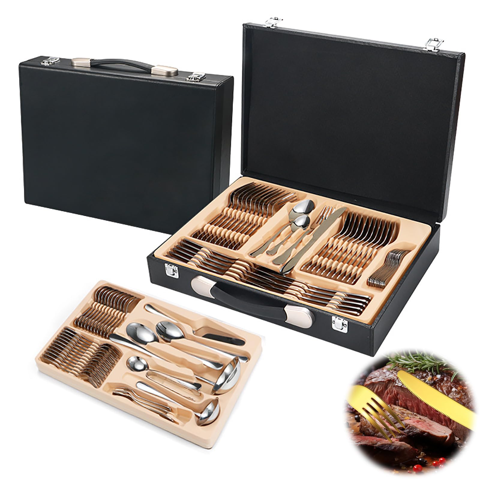 Juego de Cubiertos de Acero Inoxidable de 84 Piezas con Borde Redondo, cucharas de Postre, cucharas de Comedor, Juego de cucharas para Cubiertos con Pulido de Espejo, Apto para lavavajillas