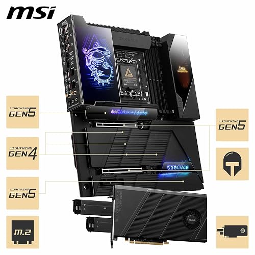 MSI MEG Z890 GODLIKE, E-ATX - Supports Intel Core Ultra Processors (Series 2), LGA 1851 - Dynamic Dashboard III, EZ Slide M.2, DDR5 (9200+ MT/s OC), M.2 & PCIe 5.0, Thunderbolt 5, Wi-Fi 7, 10G LAN - 5