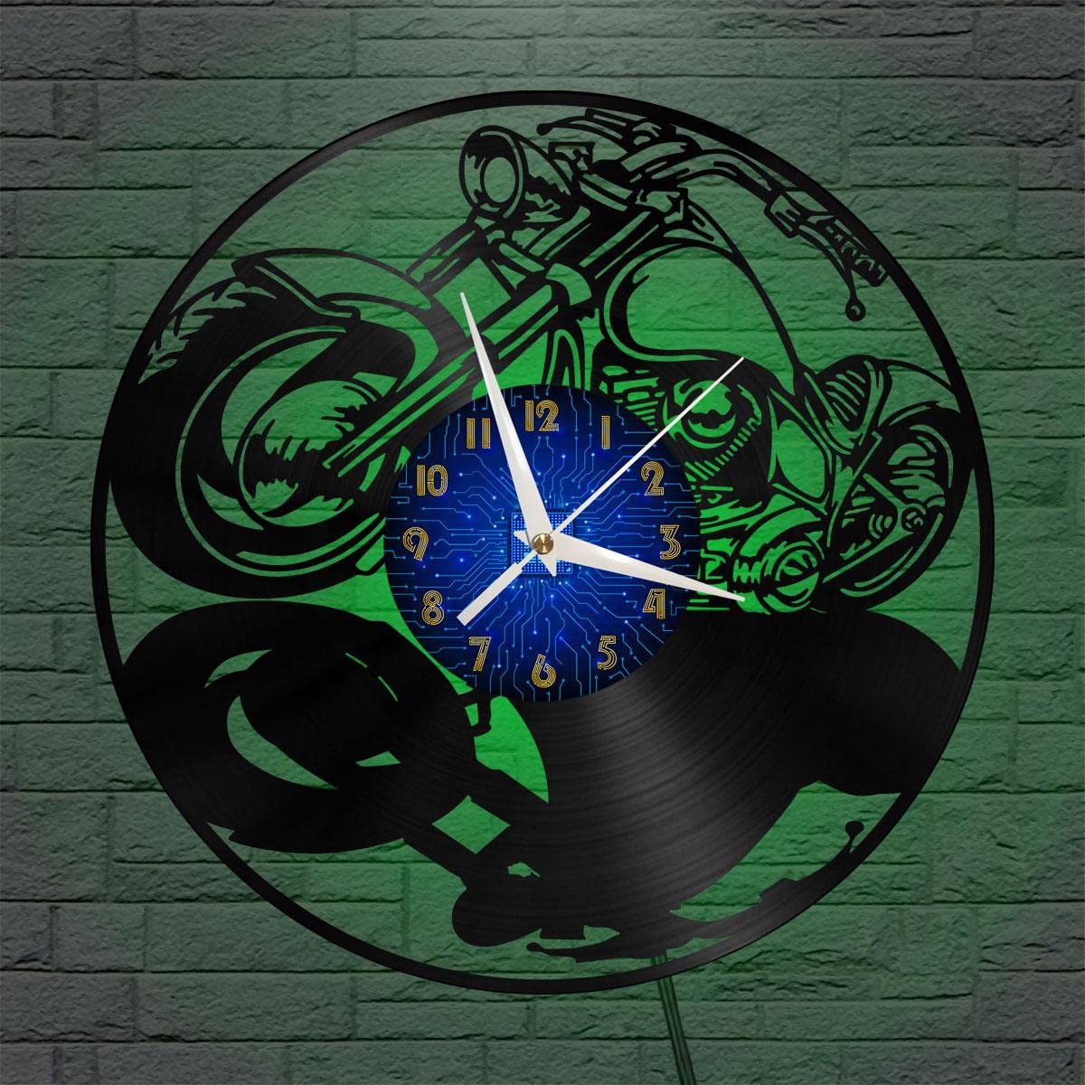Horloge Murale en Vinyle pour Moto Disque 12 Pouces Art Noir Salon B LED