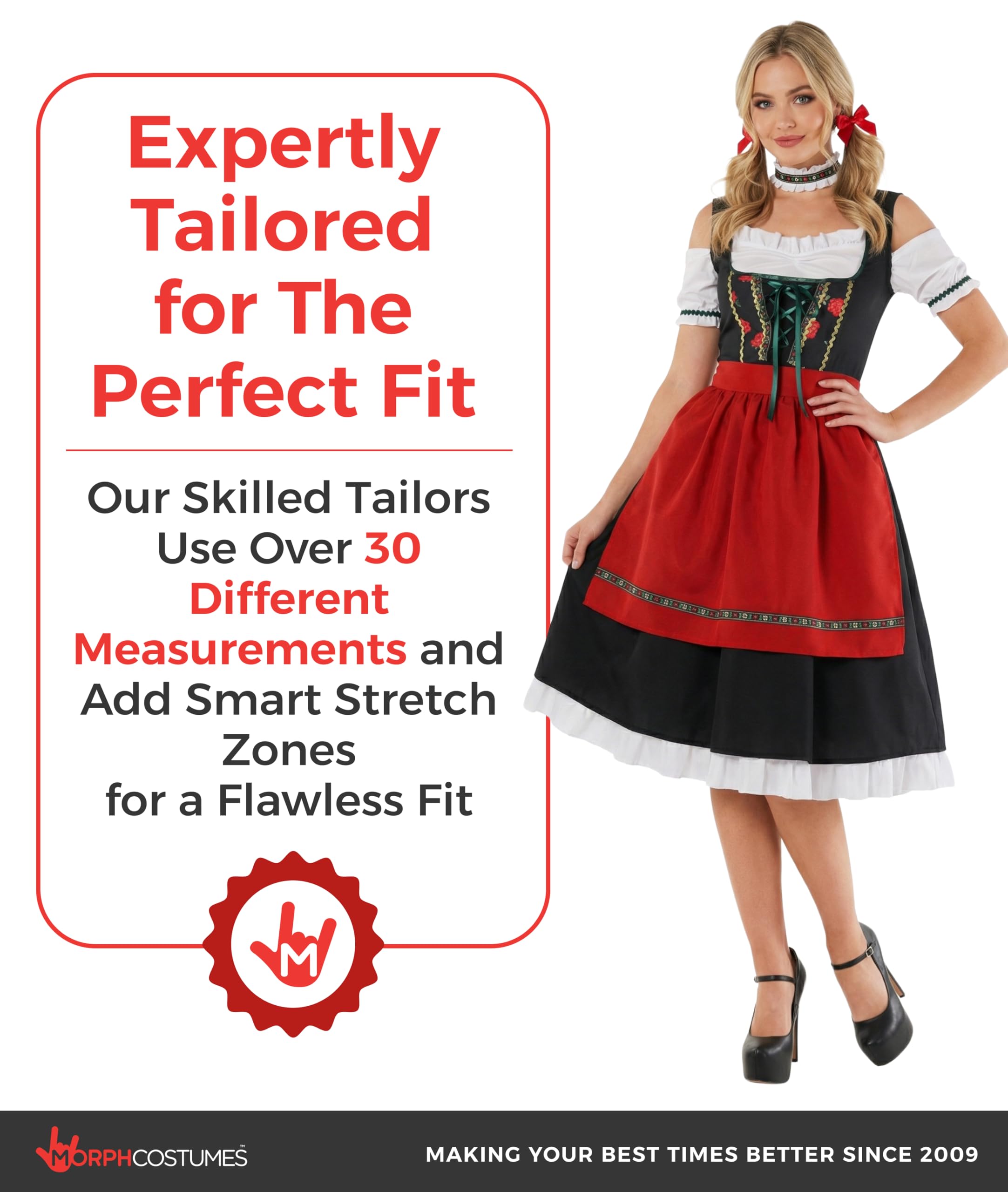 Morph Costume Bavarese Donna - Abito Tirolese per Oktoberfest, Vestito Tradizionale Donna per Feste e Eventi Speciali