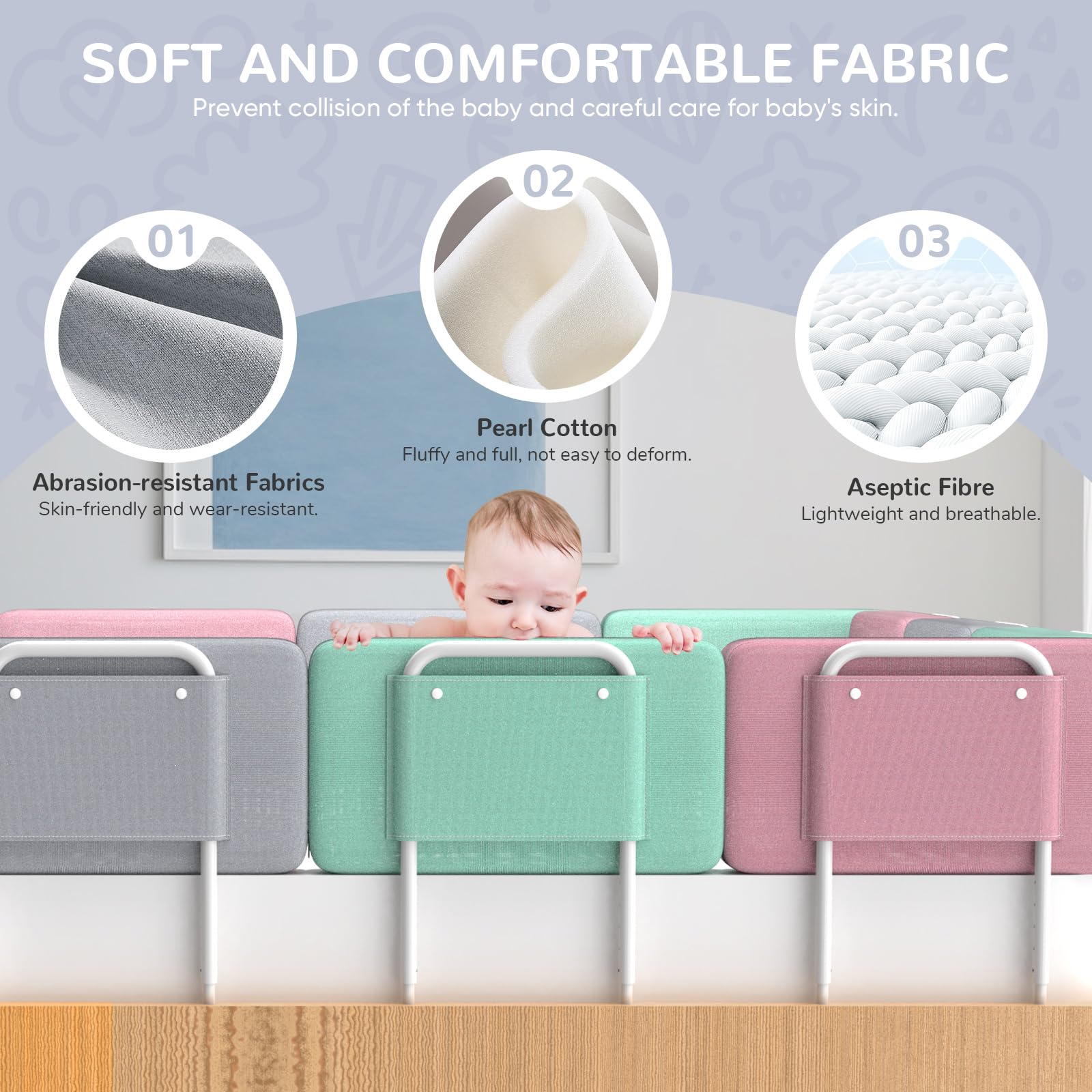 Bettgitter für Kinder – Rausfallschutz und Bettkantenschutz für Babybett und Kinderbett, Höhenverstellbar 40-60 cm, Sicherheitsgeländer mit Seitenschutz, Tragbar (Grau x 60cm x 2)
