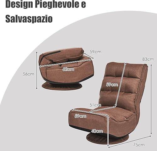 Miniatura 11 de ERGOMASTER Silla plegable reclinable para juegos para el hogar, la oficina y el descanso, lectura con giro de 360 grados, 5 posiciones ajustables,