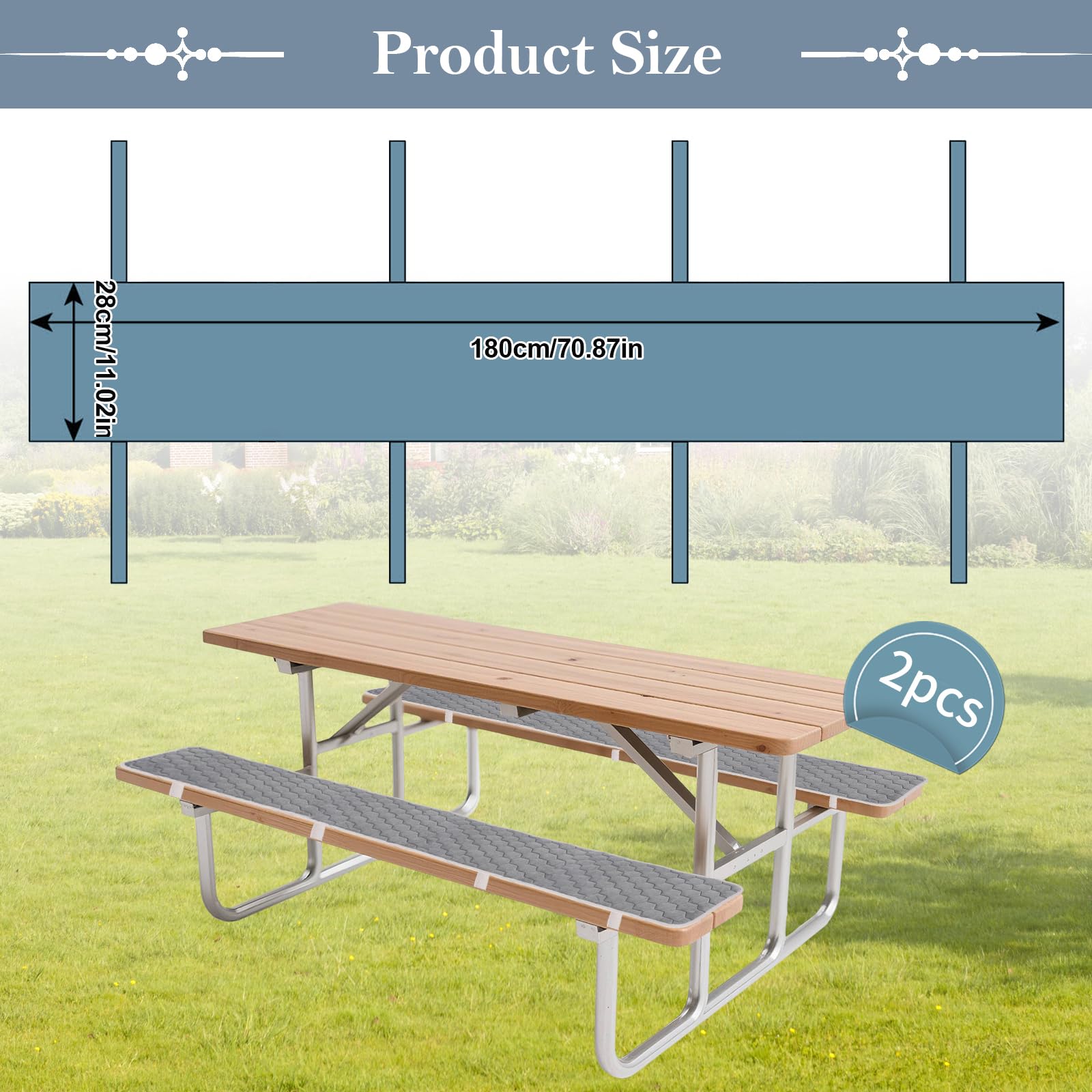 2er Set Bierbankauflagen Weicher Flanell Bankauflage mit Haltebändern - Sitzauflagen Bierzeltgarnitur Sitzpolster für Indoor Outdoor (28x180cm)