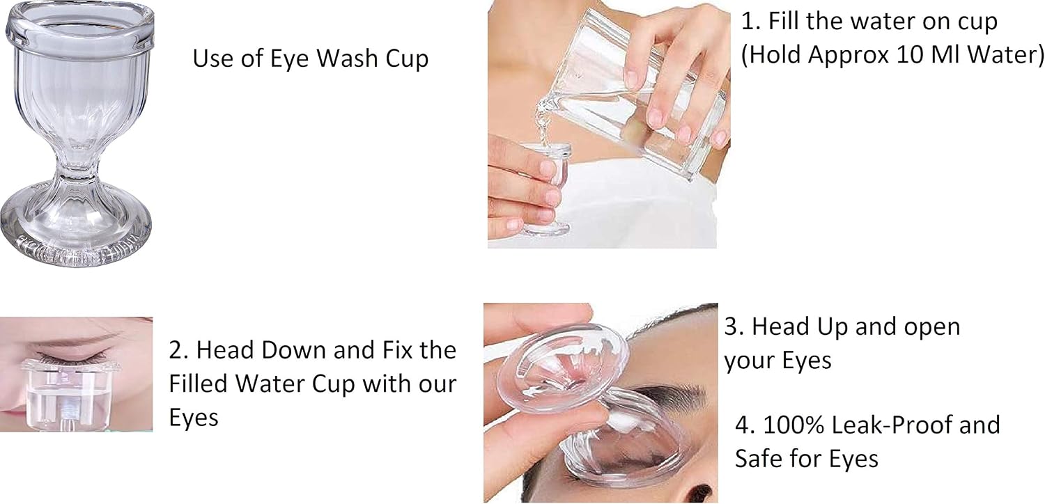 Glass Eye Wash Cup with Engineering Design to Fit Eyes for Effective Cleansing Superior, Smooth Edge,Snug Fit- with Storage Container Soothing Relief from Allergens, Irritants, Makeup, Dust, Dry Eyes