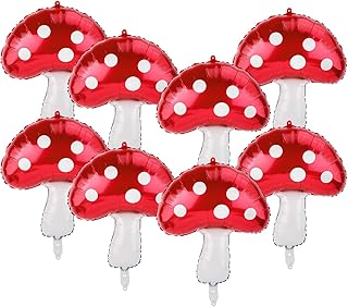8pcs Large Mushroom Balloons, Red and White Mushroom Balloons Cute Mushroom Foil Balloon Fun Forest Theme Birthday Decorations for Outdoor Party Baby Shower Celebration