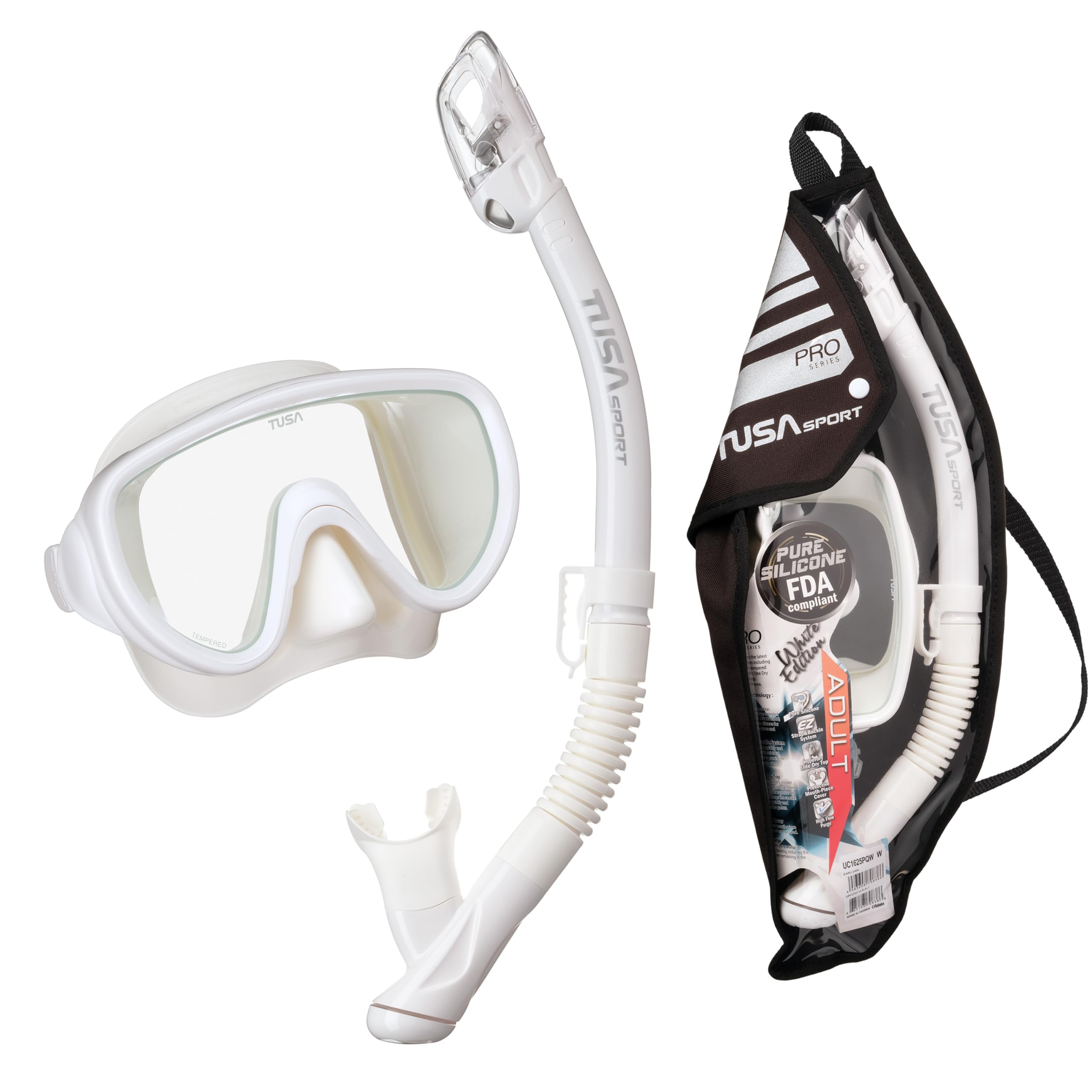 TUSA Sport Adult Serene Mask and Dry Snorkel Combo with Reusable Travel Bag